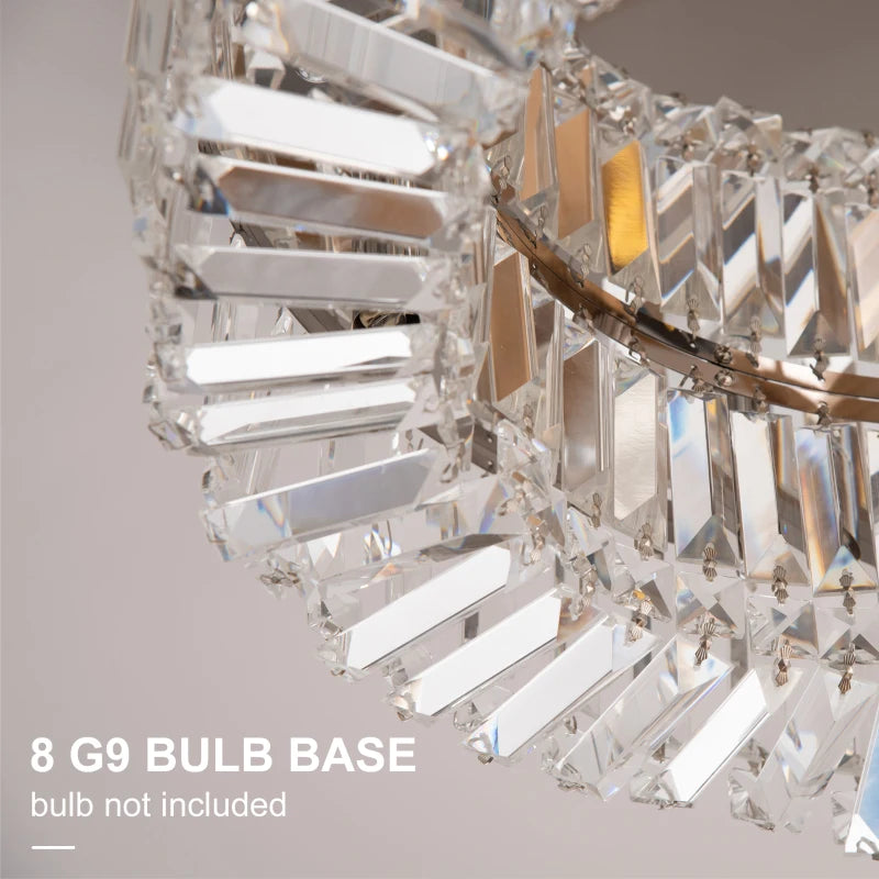 8 G9 Blue Base of Crystal Glass Flush Chandelier Low Ceiling Light for Dining Room, Hallway, and Living Room