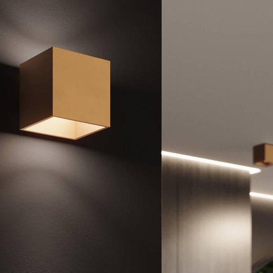 Light-On Gold Cube Wall Light for bathroom, bedroom, black wall, ceramic wall, dining room, kitchen wall and living room