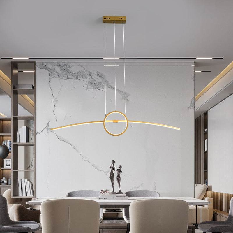 Gold Dreoon Modern LED Chandelier Pendant High Ceiling Light with White Cord for Dining Room, Kitchen, and Living Room