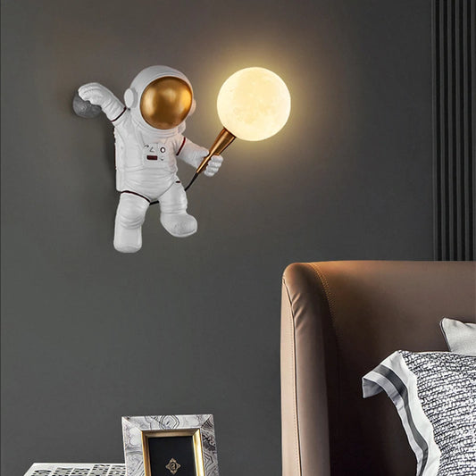 Light-on Charming Astronaut Nursery Wall Light for Living Room and Bedroom Placed on Dark Wall