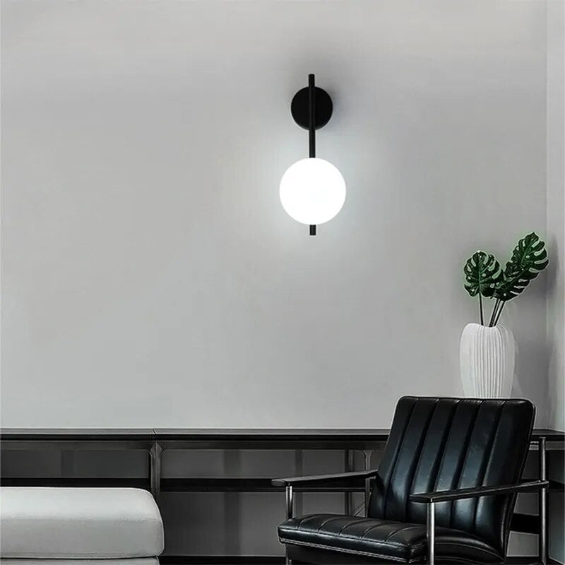 White Glass Globe Black Wall Lamp for Bedroom, Bathroom, Dining Room, Kitchen, and Living Room