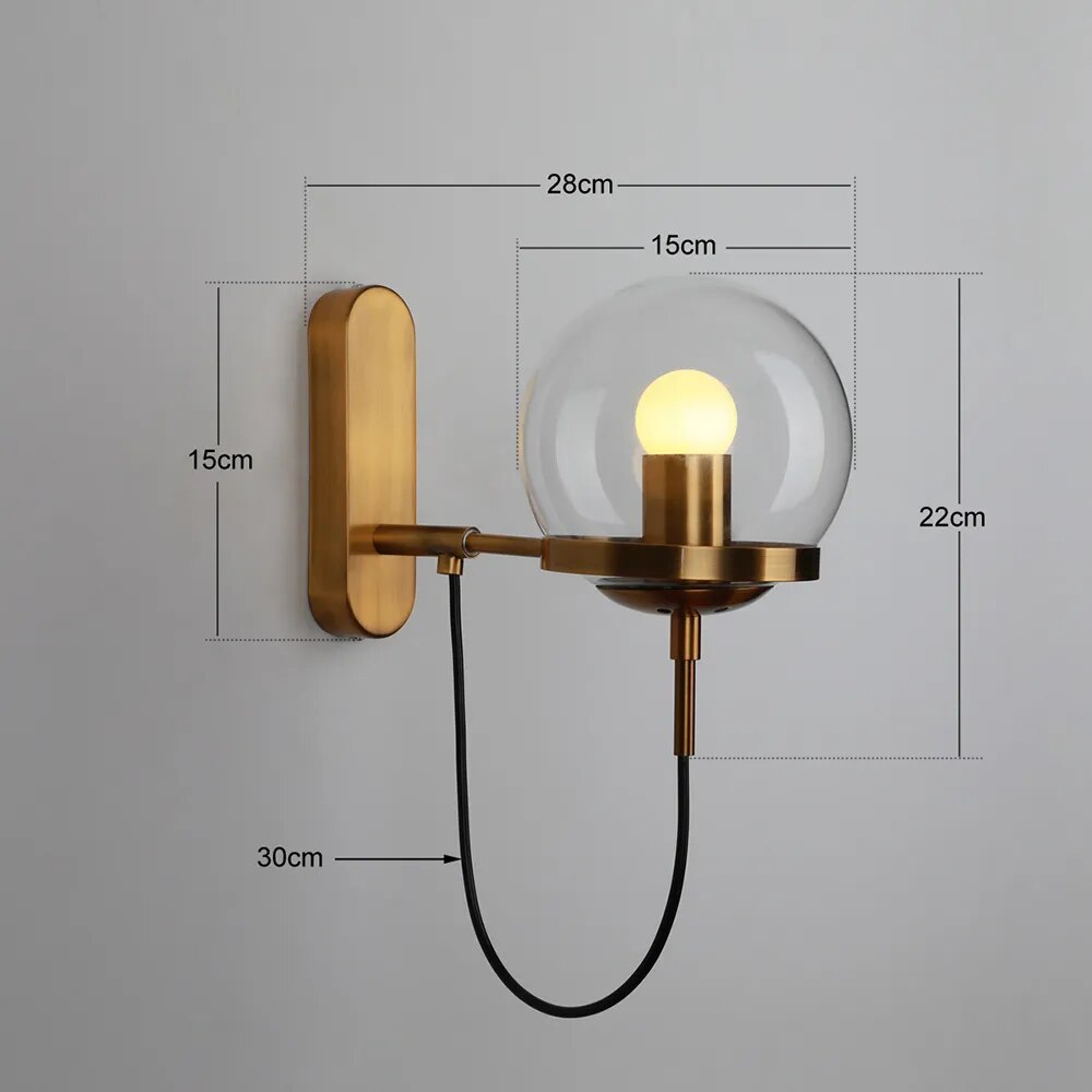 Measurement of Sizzle Golden Holder Glass Hanging Wall Light for Bedroom, Dining Room, Kitchen, and Living Room