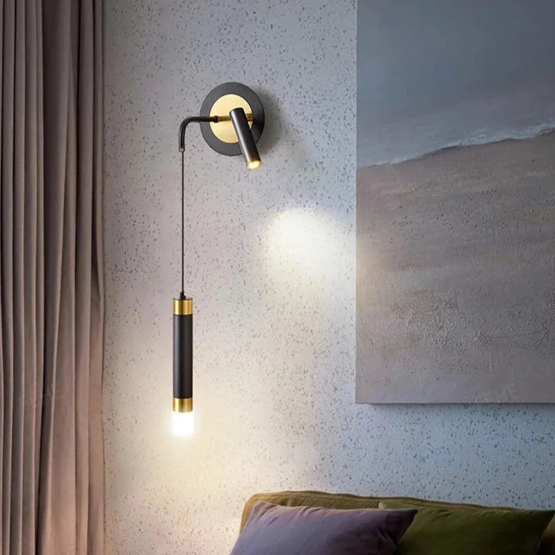 Light-On Black Right Bold Hanging Wall Lamp with Reading Light placed on wall bedroom