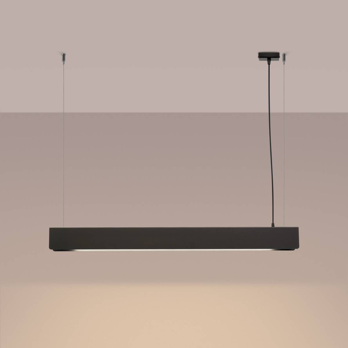 Light-on Sleek Black Linear Pendant Chandelier High Ceiling Light for Kitchen, Dining and Living Room