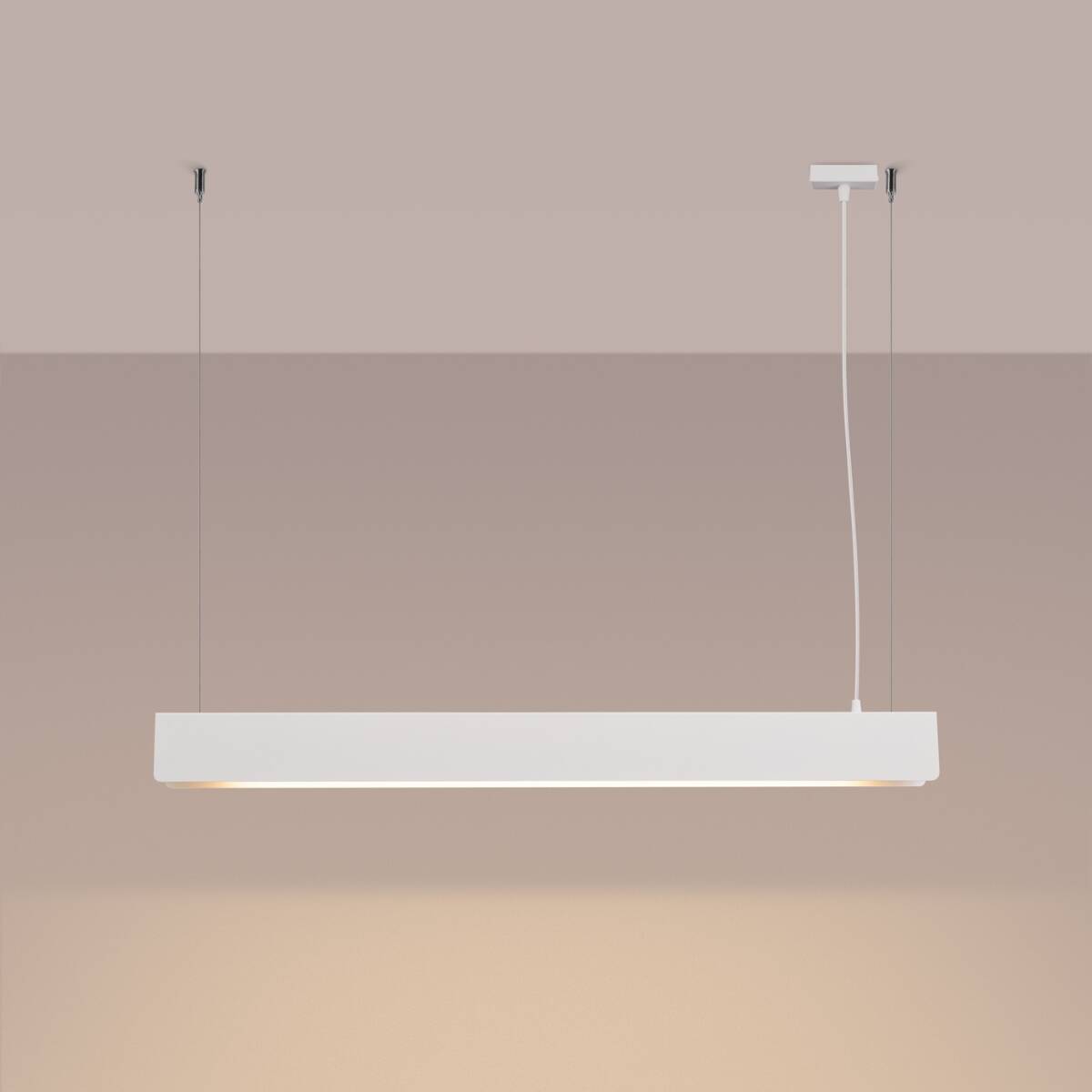 Close-up Chic White Linear Pendant Chandelier High Ceiling Light for Kitchen, Dining and Living Room