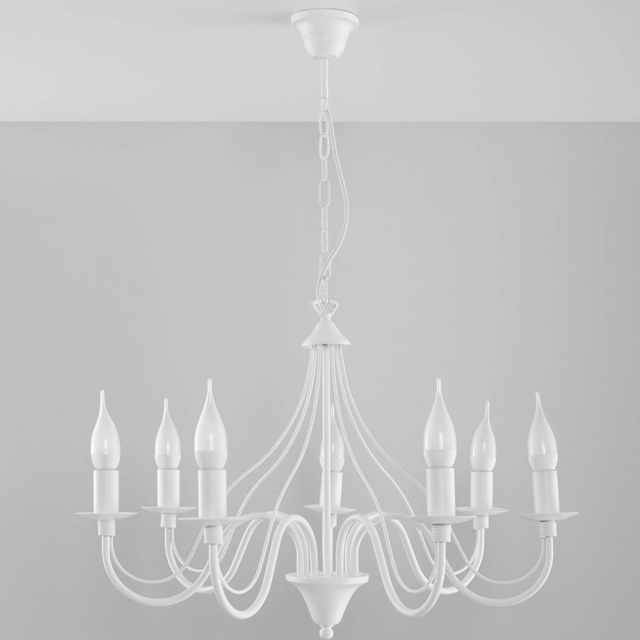 Close-up White Maubati Chandelier Ceiling Light with Black Finish for Dining Room, Hallway, and Living Room