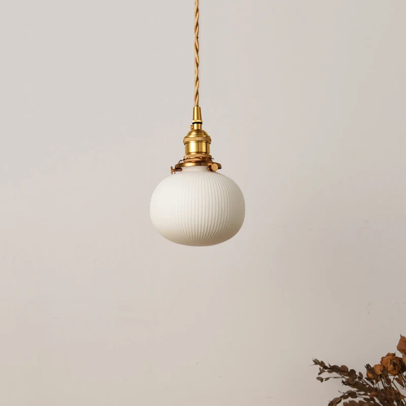 Vintage Ceramic White Globe Pendant Ceiling Light for Bathroom, Bedroom, Dinning Room, Hallway, Kitchen and Living Room