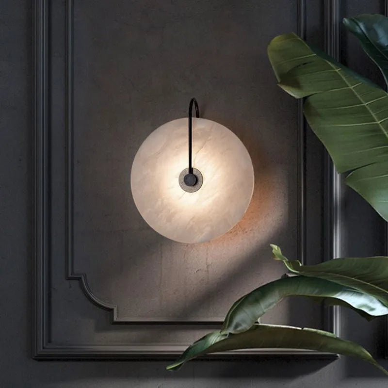 Disc Texture Wall Lamp for Kitchen, Living Room, Dining Room, Bathroom and Bedroom placed on black wall