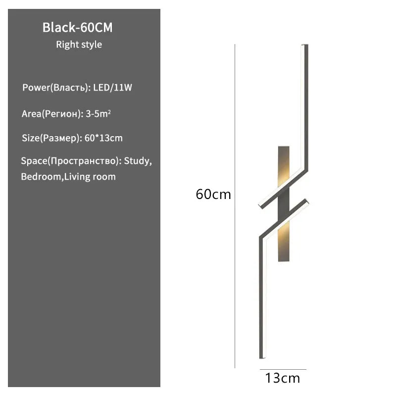 Dimensions of Black-60cm Creative Strip Led Wall Lamp for Kitchen, Living Room and Bedroom