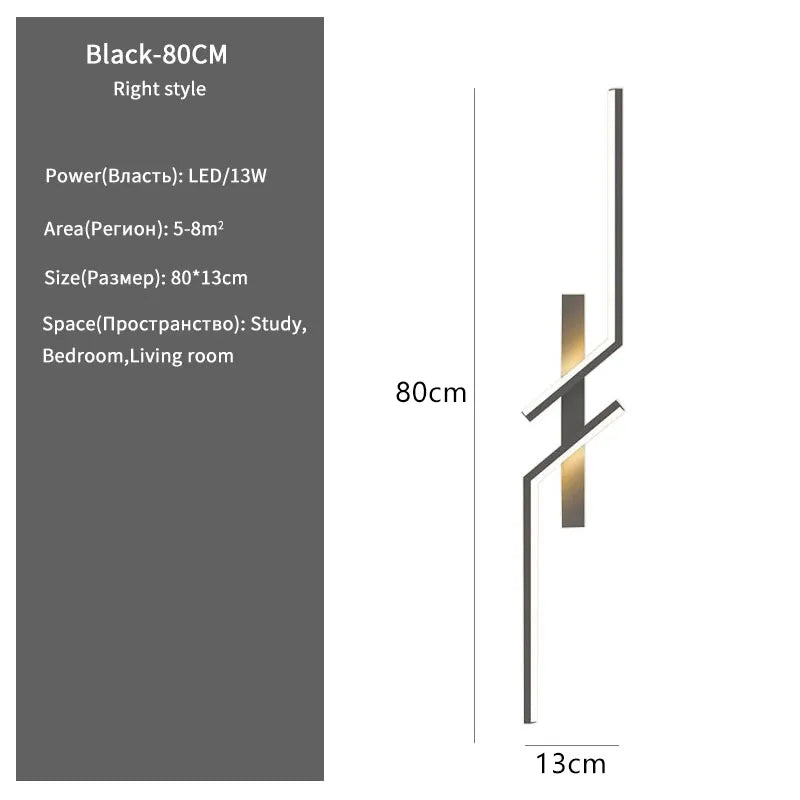 Dimensions of Black-80cm Creative Strip Led Wall Lamp for Kitchen, Living Room and Bedroom