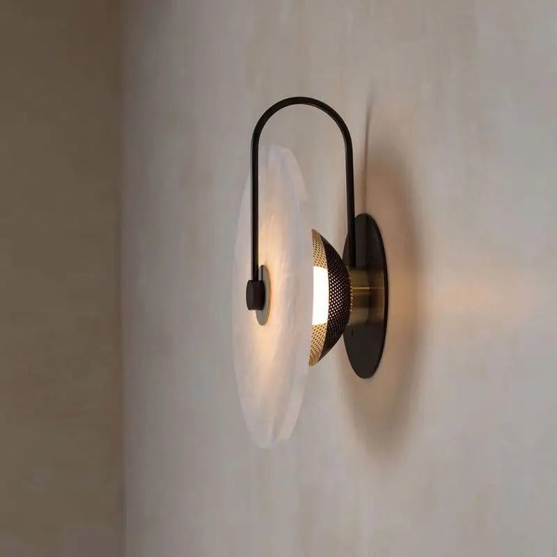 Sidewise view of Disc Texture Wall Lamp for Kitchen, Living Room, Dining Room, Bathroom and Bedroom placed on white wall