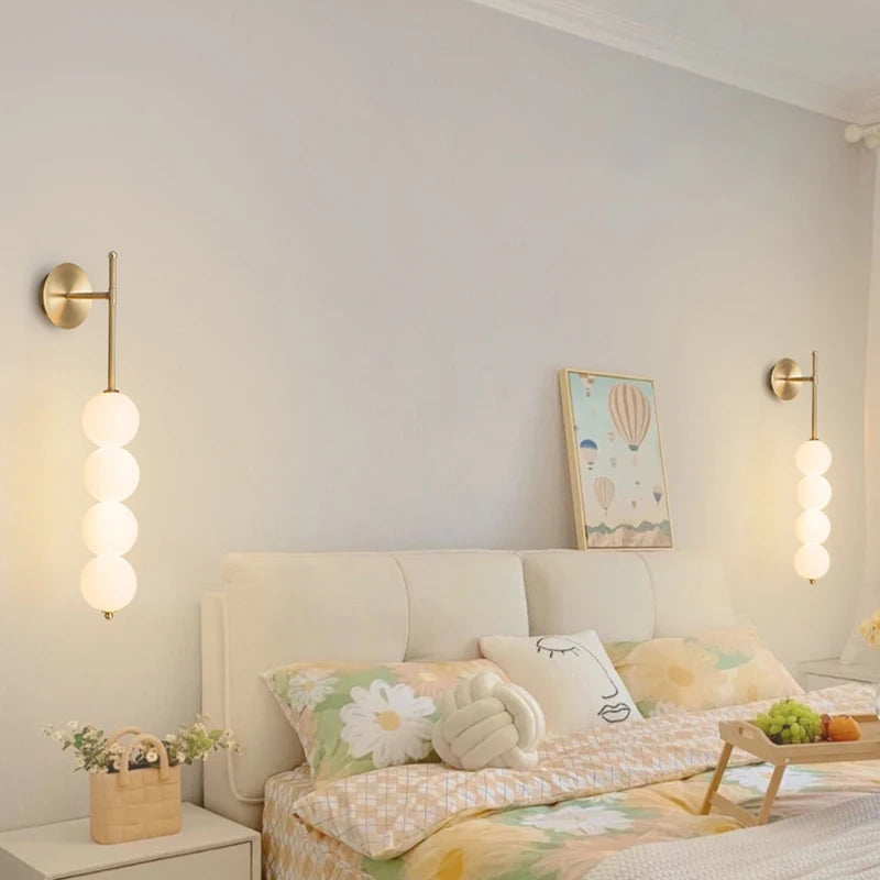 Side View of Light-on Glass Marla Wall Lights with a Golden Finish for Bedroom, Dining Room, Kitchen, and Living Room