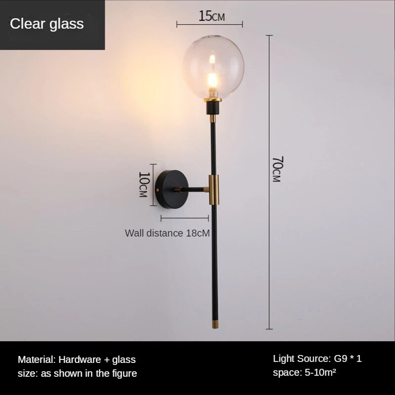 Measurement of Clear Glass Sizzle Wall Light with Black Finish for Bedroom, Dining Room, Kitchen, and Living Room