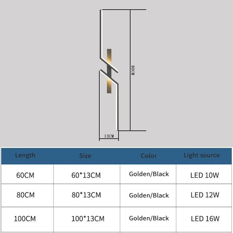 Measurements of different Strip Led Wall Lamp and Dimensions of Black-80cm Creative Strip Led Wall Lamp for Kitchen, Living Room and Bedroom