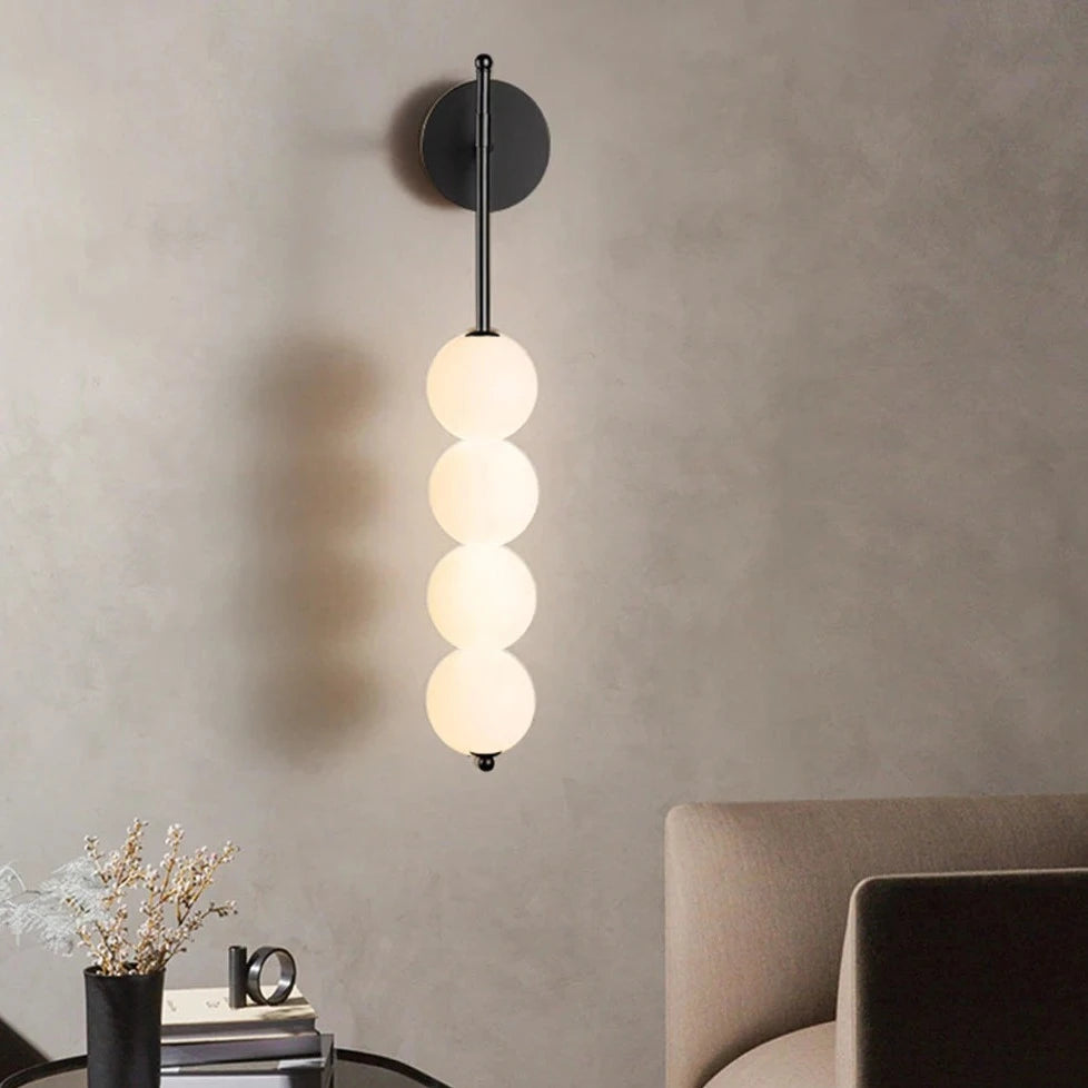 Side View of Light-on Glass Marla Wall Lights with a Black Finish for Bedroom, Dining Room, Kitchen, and Living Room