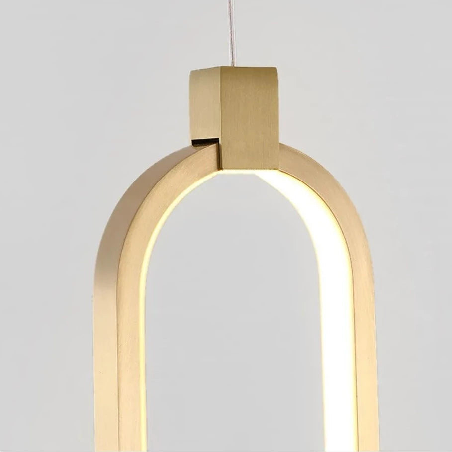 Close-up of Light-on Golden Ring LED Pendant High Ceiling Light for Bathroom, Bedroom, Kitchen, and Living Room