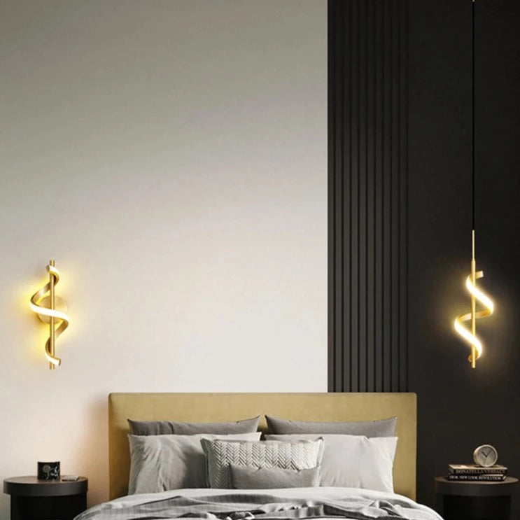 Golden Twisted LED Pendant High Ceiling Light with Black Cord for Bathroom, Bedroom, Dining Room, Kitchen, and Living Room