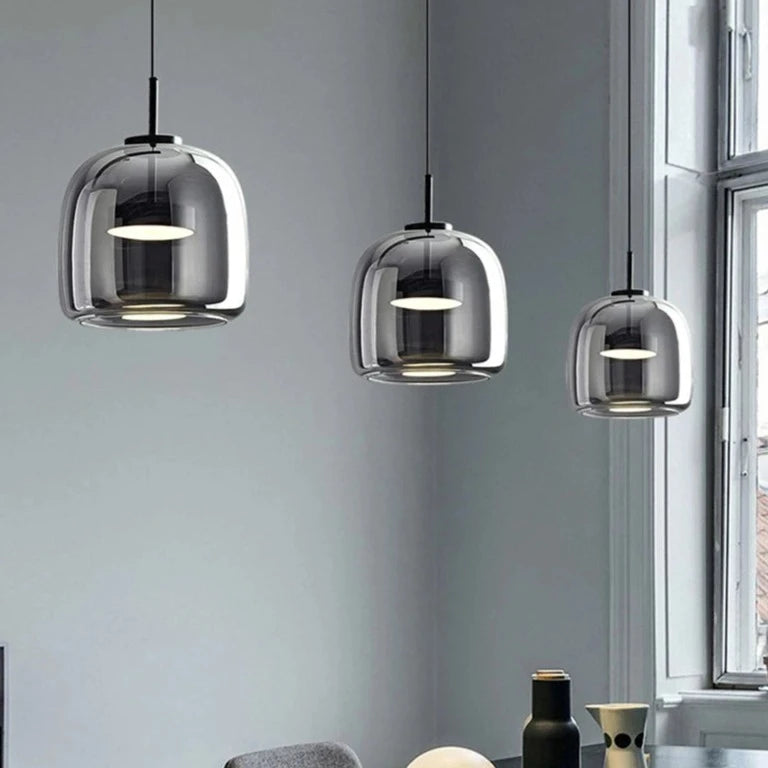 Set of 3 Black Glass Globe Dildale Pendant Ceiling Lamp for Hallway, Kitchen, Living Room, Dining Room, and Bedroom