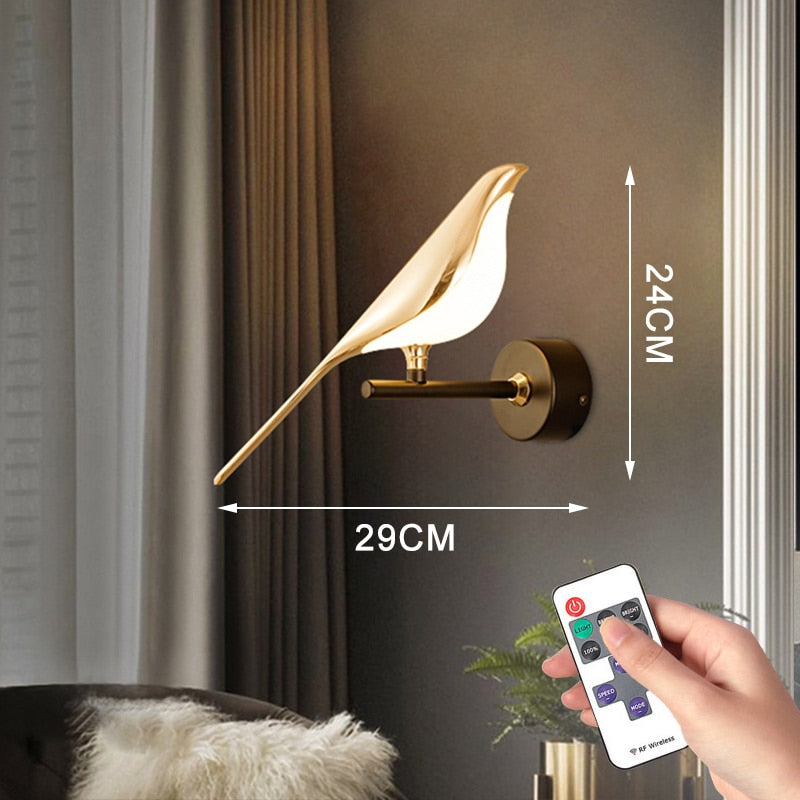 Dimension of Solo Gold Nursery Chirpy LED Bird Wall Lamp Light with Remote