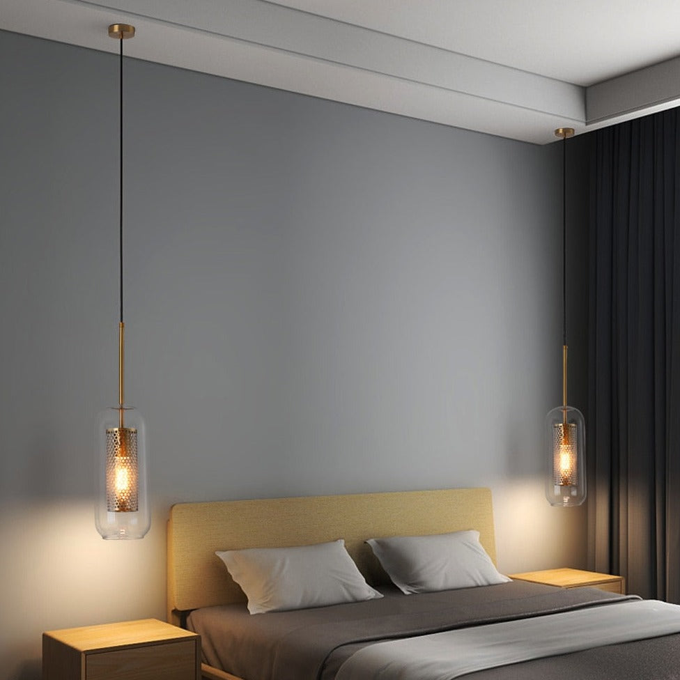 Gold Metal Base Medieval Glass Pendant Ceiling Light for Kitchen, Dining Room and Bedroom hanging on both sides of bed