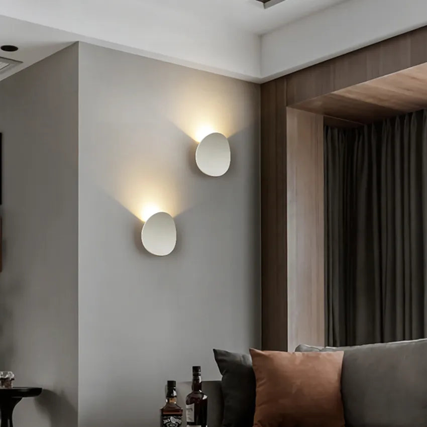 Two White Disc LED Wall Lamp wall for bathroom, bedroom, kitchen and living room place on gray wall