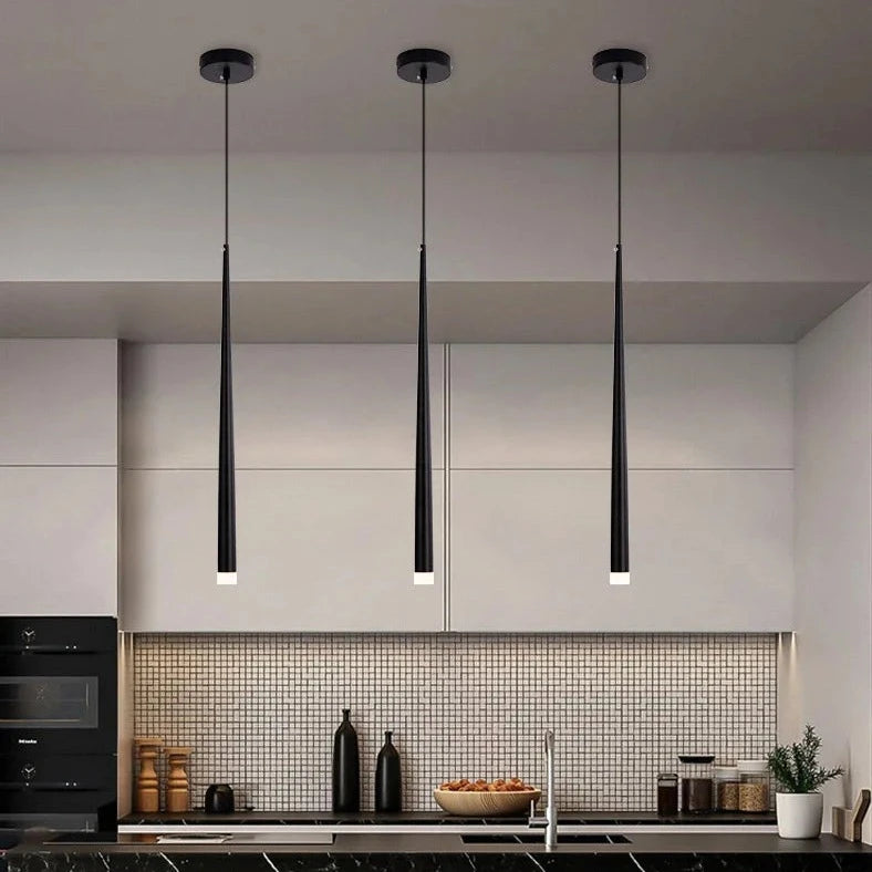 Sets of 3 Black Sleek Drop Pendant High Ceiling Light for Bathroom, Bedroom, Dining Room,  Hallway, Kitchen and Living Room