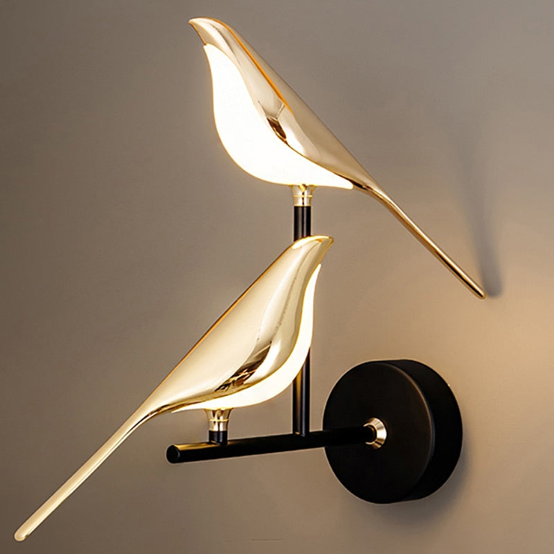 Close-up of Double Chirpy Golden Bird Nursery Lighting Wall Lamp