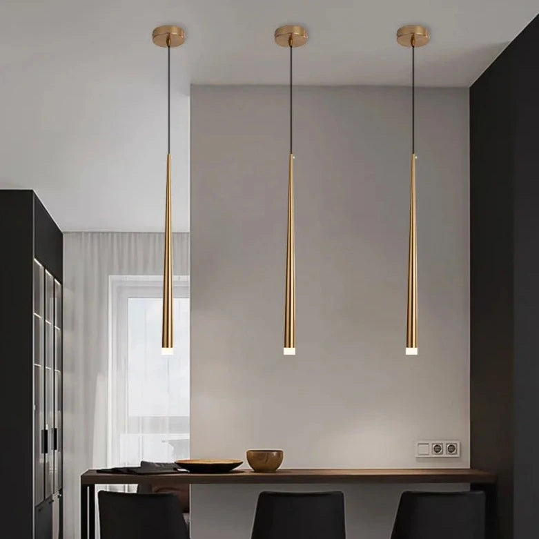 Sets of 3 Gold Sleek Drop Pendant High Ceiling Light for Bathroom, Bedroom, Dining Room,  Hallway, Kitchen and Living Room