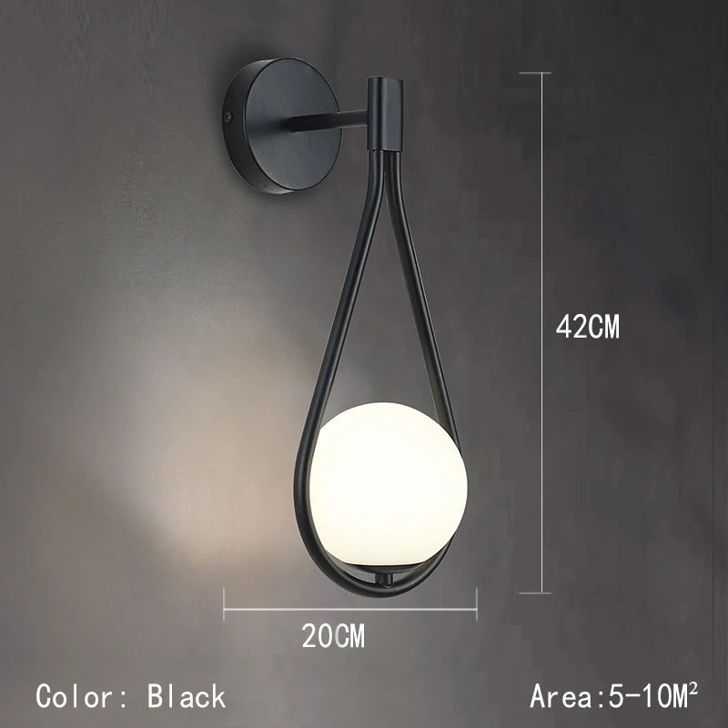 Dimension of Black of Gold Globe Drop Wall Lamp