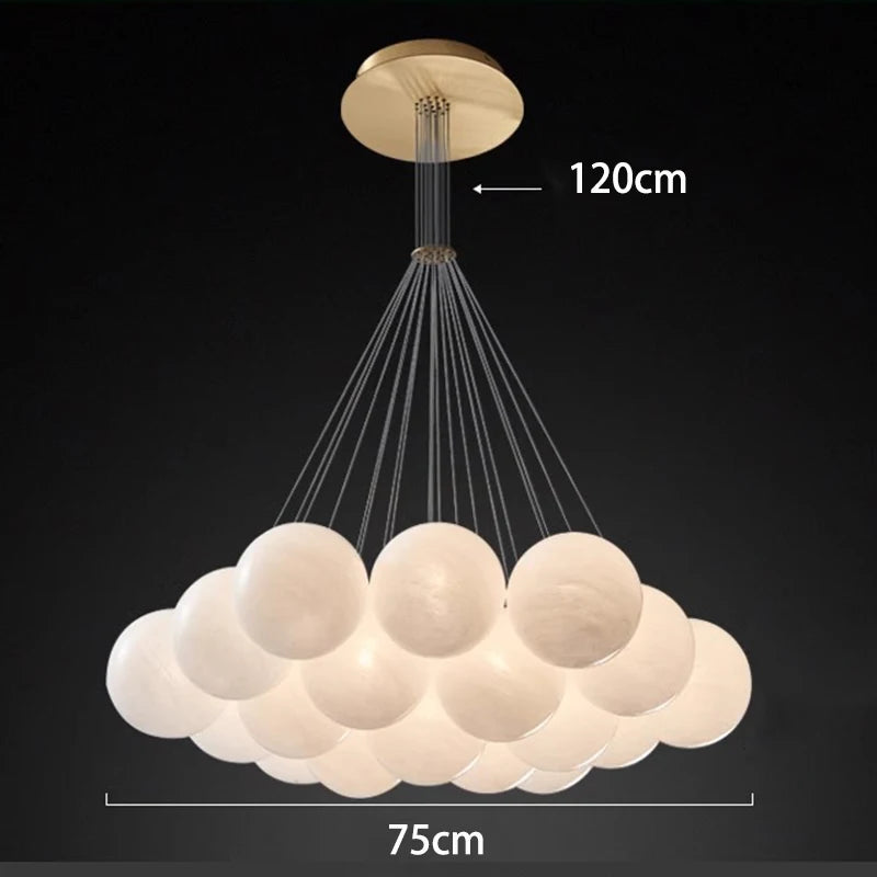 Dimensions of 19 Bubbles Bubble Chandelier Glass Ceiling Light for Hallway, Dining Room, and Living Room with golden holder