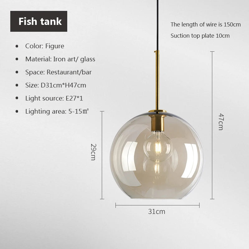 Detail of Fish Tank Lustre Glass Pendant High Ceiling Lights for Bathroom, Bedroom, Dining Room, Hallway, Kitchen, and Living Room