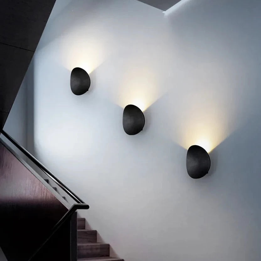 Three Black Disc LED Wall Lamp wall for bathroom, bedroom, kitchen and living room place on gray wall side of stairs