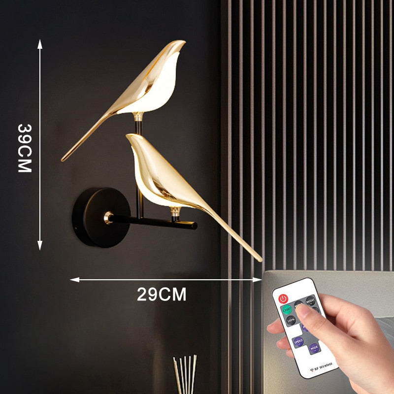 Double Chirpy Golden Bird Nursery Lighting Wall Lamp with Remote Control