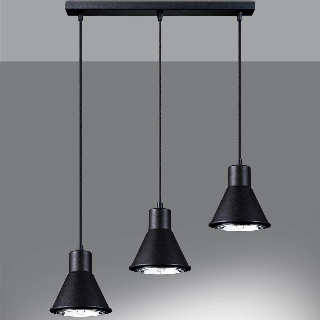 Close-up Triple Black Pendant Light for Bathroom, Bedroom, Hallway, Kitchen, Dining Room, and Living Room