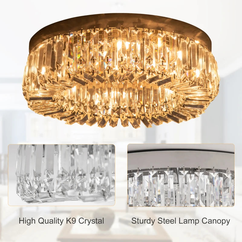 Crystal Glass Semi Flush Chandelier Low Ceiling Light for Dining Room, Hallway, and Living Room