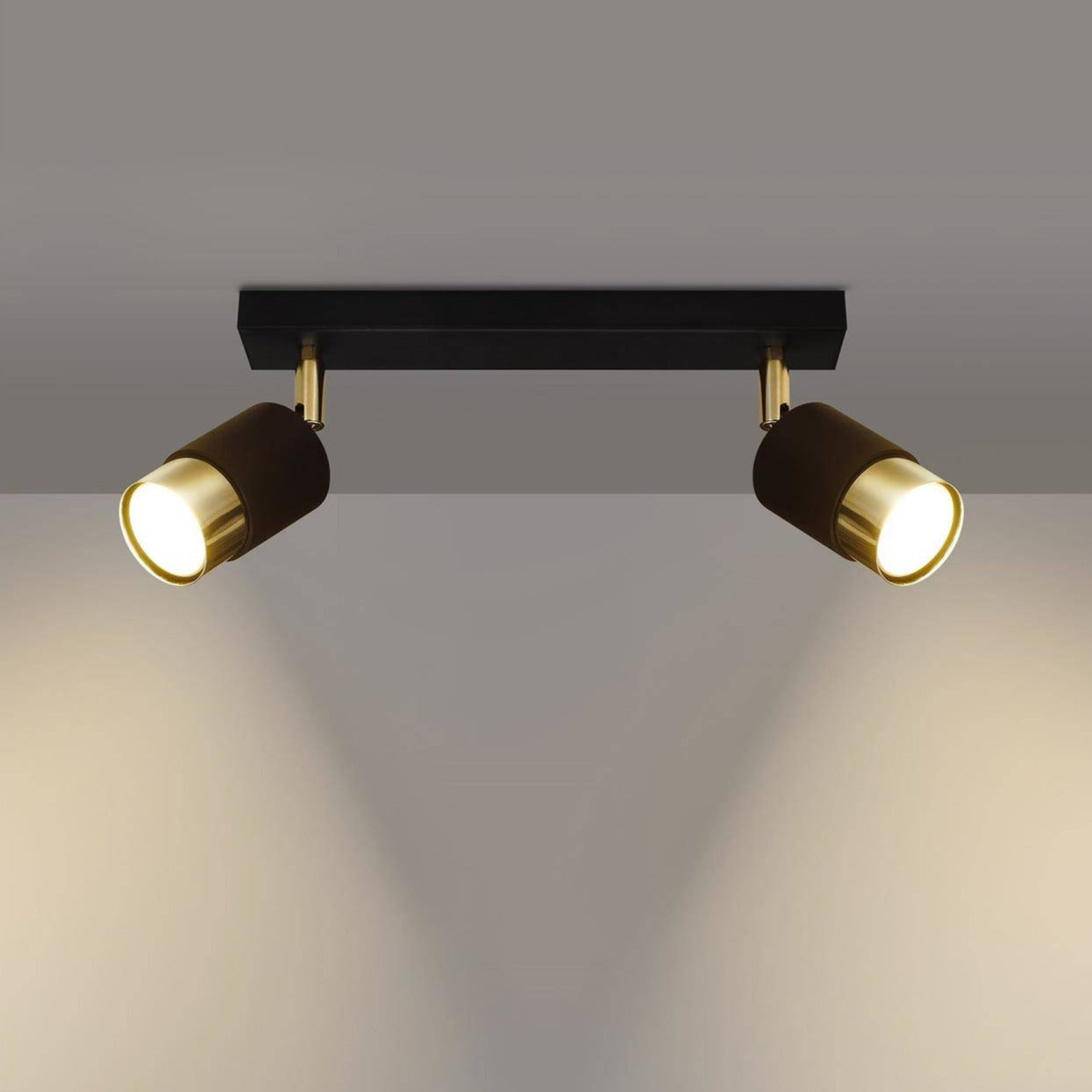 Two Light-on Gold Black Triple Track Low Ceiling and Wall Light for Bathroom, Bedroom, Dining Room, Hallway, Kitchen, and Living Room