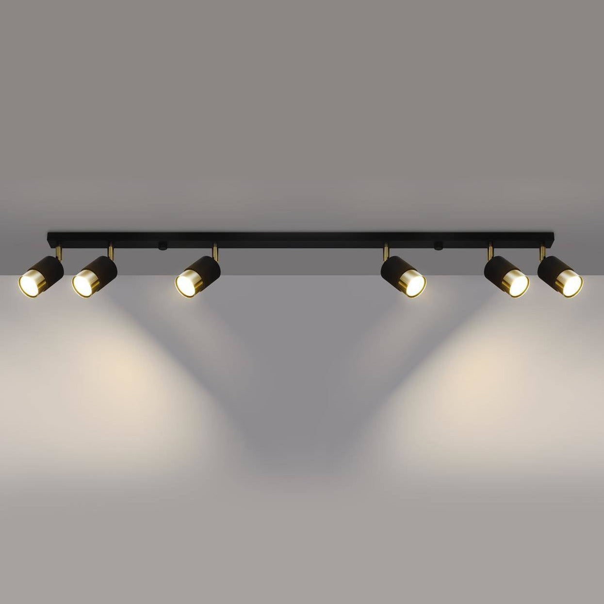 Six Light-on Gold Black Triple Track Low Ceiling and Wall Light for Bathroom, Bedroom, Dining Room, Hallway, Kitchen, and Living Room