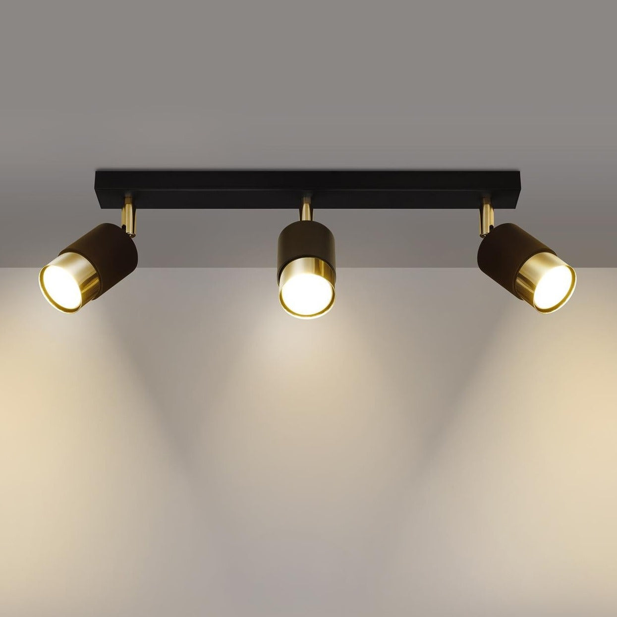 Three Light-on Gold Black Triple Track Low Ceiling and Wall Light for Bathroom, Bedroom, Dining Room, Hallway, Kitchen, and Living Room