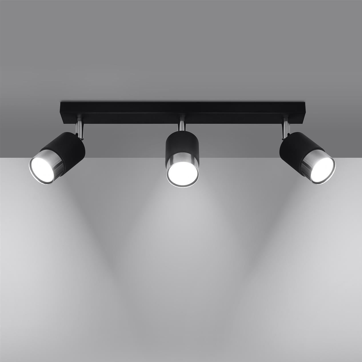 Light-on Three Heads Chrome Black Trip Track Light for Kitchen, Hallway, Living Room, Dining Room and Bedroom