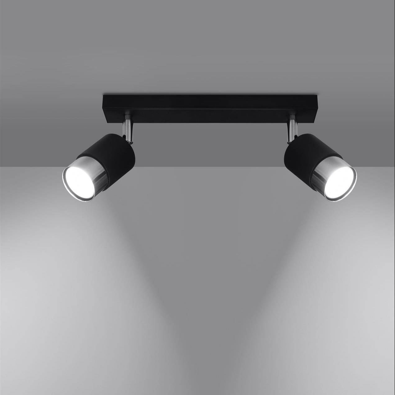 Light-on Two Heads Chrome Black Trip Track Light for Kitchen, Hallway, Living Room, Dining Room and Bedroom