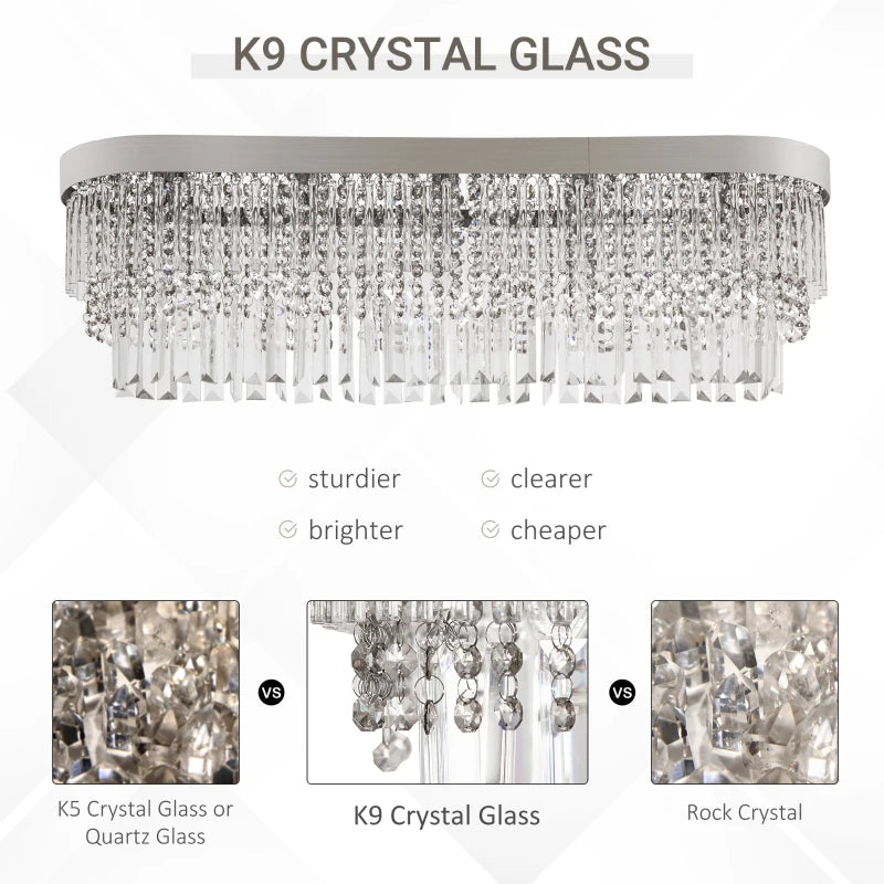 Glass Detail of Layered Crystal Semi-Flush Chandelier Low Ceiling Light for Dining Room, Hallway, and Living Room