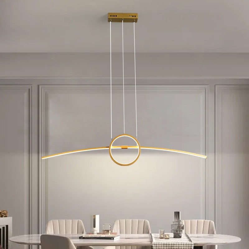 Gold Dreoon Modern LED Chandelier Pendant High Ceiling Light for Dining Room, Kitchen, and Living Room